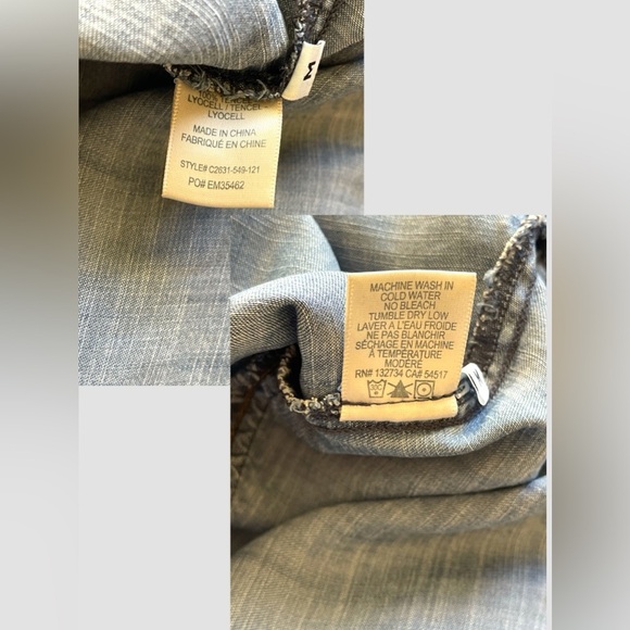 Cloth & Stone Anthropologie Size M Chambray Denim Button Front Shirt Split Back - Picture 8 of 8